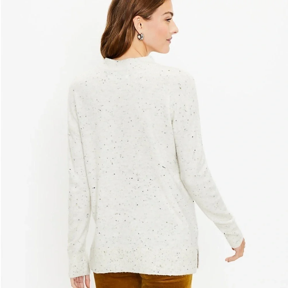 Loft Women's Size XS Flecked Mock Neck Tunic Sweater Cream Speckled Textured